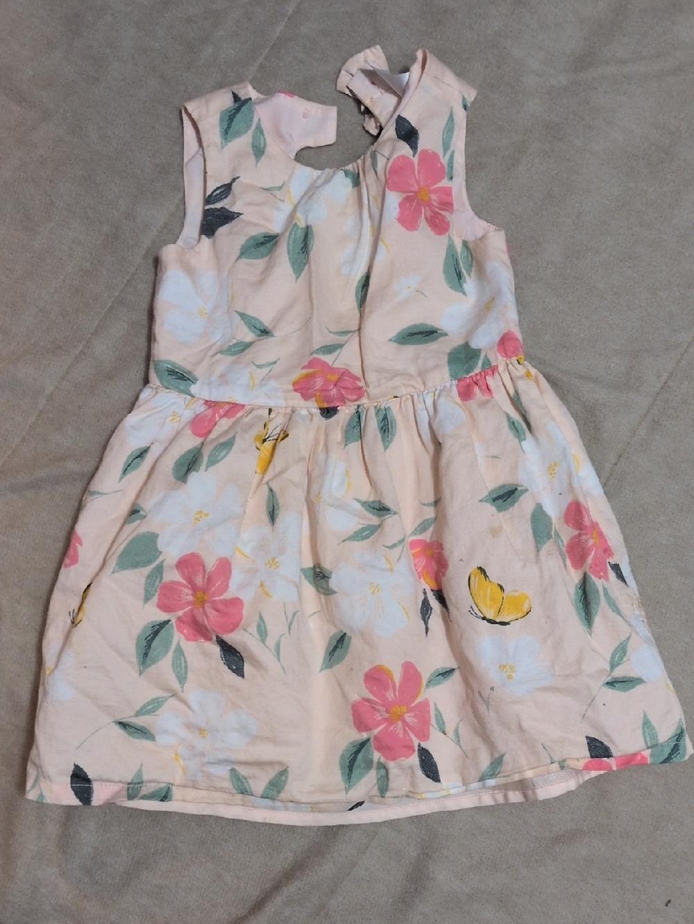 Carter's Peach Floral Tank Dress with Pink, White & Yellow Accents